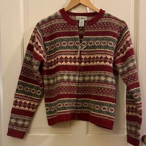L.L. Bean Women's Festive Red and Green Cardigan